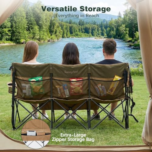 Image of SUNNYFEEL 3 Person Camping Chair Oversized Loveseat for Adults