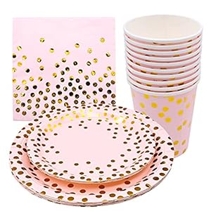 YAXIDAEVER 40 stuks wegwerpserviesset, gouden feestservies, kinderverjaardagsset, roze verjaardag, feestservies…
