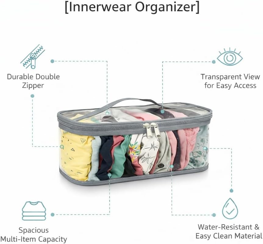 2 piece pvc Undergarment innerwear Organizer Bag for women Legging, Dupatta, Storage Pouch, Box for Travel Storage Bag for Wardrobe, Drawer, Clothes, Bra, Socks Organiser.