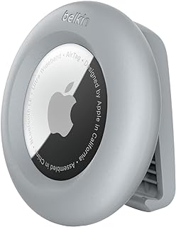 Belkin Apple AirTag Secure Holder with Clip - AirTag Holder - Durable Scratch Resistant AirTag Case - Apple Air Tag Case with Spring Loaded Clip - Attach to Backpack, Clothing, & Luggage - Light Gray