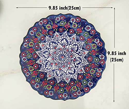 Ayennur Turkish Decorative Plate 9.85"(25Cm) Handmade Ceramic Ornament For Home&Office Wall Hanging Decor (Dark Blue) #TOP2