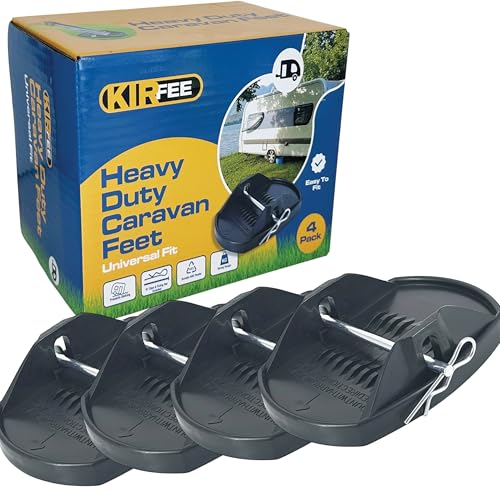 KIRFEE Caravan Feet Pads - Heavy Duty Caravan Jack Pads - Caravan Feet Pads Heavy Duty - Prevent Sinking On Soft Ground - Caravan Legs 4 Pack - Caravan Jack Pads With Pins - Steady Stabiliser Pads