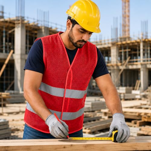 Image of VRITRAZ Unisex High Visibility Reflective Safety Vest | Multi-Pocket Safety Workwear Jacket for Construction Workers, Engineers, Security Guards, Factory & Road Safety Use