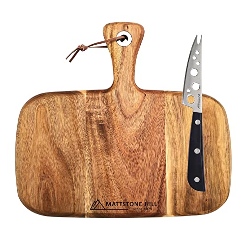 Cheese Knife Set - MATTSTONE HILL Cheese Knife & Acacia Cheese Board Set, Soft & Semi Hard Cheese Knife, Cutting Board, Charcuterie Board, Wood Serving Platter