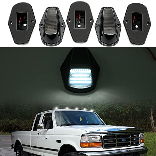5Pcs Led Cab Marker Roof Running Lights Replacement For 1984-1997 F150 F250 F350 F Series Pickup Trucks Xenon White Led Cab Lamps Assembly Smoked Lens Cover Oem Fit Top Clearance Marker Light Kit #TOP2