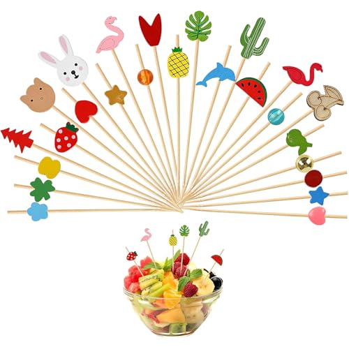 ZWWOGE Palillos Para Aperitivos, 100 Palillos de Cóctel de Bambú,Palillos de Cóctel de Corazón de 12 cm Para Aperitivos, Pinchos de Cóctel de Bambú Para Decoración de Fiestas