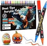 Acrylic Paint Pens Markers, 20 Colors Dual Tips Waterproof Paint Markers For Rock Painting, Fabric, Metal, Glass, Wood, Canvas, Ceramic, Plastic, Non-Toxic & Odor, Premium Art And DIY Craft Supplies
