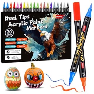 Acrylic Paint Pens Markers, 20 Colors Dual Tips Waterproof Paint Markers For Rock Painting, Fabric, Metal, Glass, Wood, Canvas, Ceramic, Plastic, Non-Toxic & Odor, Premium Art And DIY Craft Supplies