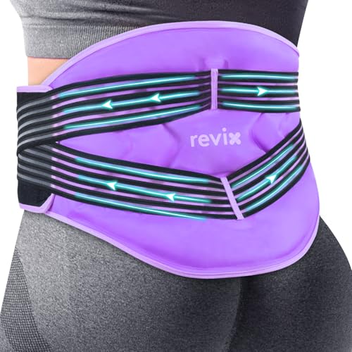 Image of REVIX Reusable Lower Back Ice Pack Wrap with Compression Straps, Adjustable Gel Ice Pack for Back, Lumbar, Sciatic Nerve, Post-Workout Recovery, Soft Plush Lining, Purple