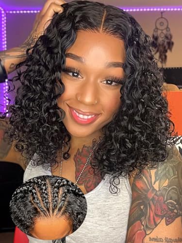 ORIGINAL QUEEN Wear and Go Glueless Wig Human Hair, Bob Deep Wave, OQ Hair Glueless Wig, Pre Plucked 7x5 Pre Cut Lace Front Wigs 180% Density Beginner Friendly 12Inch