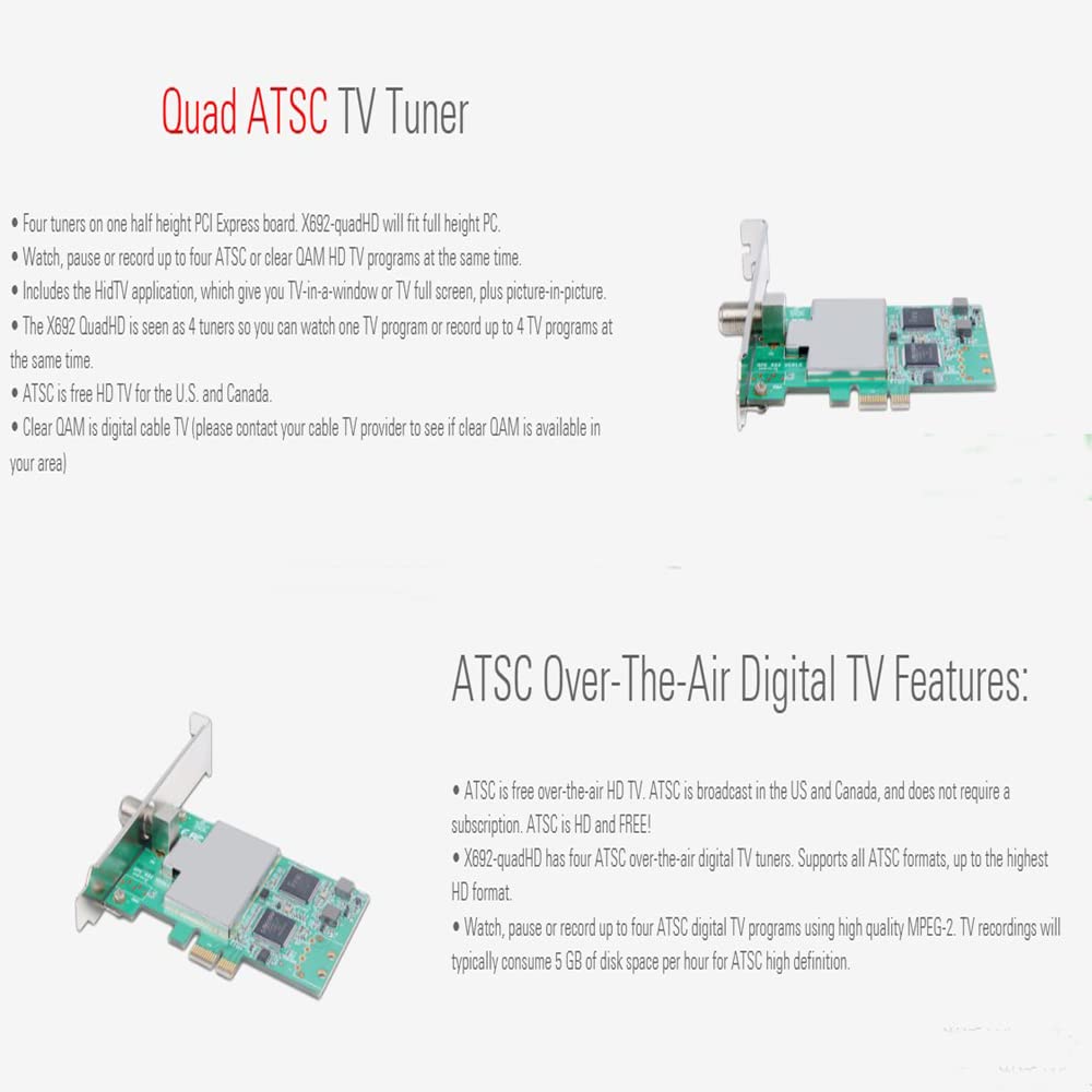 MyGica X692 PCI Express TV Tuner Card, Quad ATSC TV Tuner Module, Four Tuners on a Half Height PCI Express Board OTA Record for Windows PC Laptop Computer