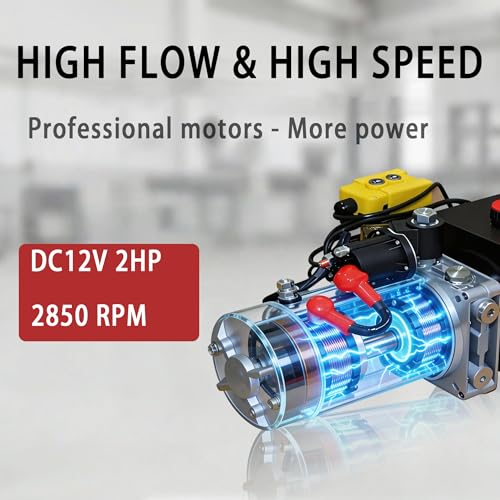 Image of Single Acting Hydraulic Pump 4 Quart Hydraulic Power Units 12V DC Hydraulic Pump SAE#6 Connector for Dump Trailer Car Lifting