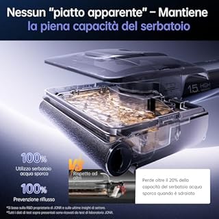 JONR 20000 Pa H2 aspirapolvere a secco bagnato,Design Innovativo Protezione Odori,Serbatoio Acqua Extra Grande 1500ml con Posizione Piatta a 180° (Potenza Aspirazione e Acqua Inalterate),45 Min. (S)