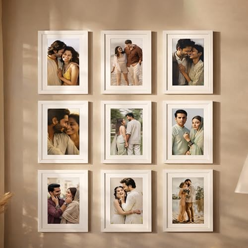 Image of Art Street Premium Photo Frame for living room, Classic Aesthetic Design Photo Frames for Photograph, Art Work, Kids Room Set of 9 (8x8 Inch, White)
