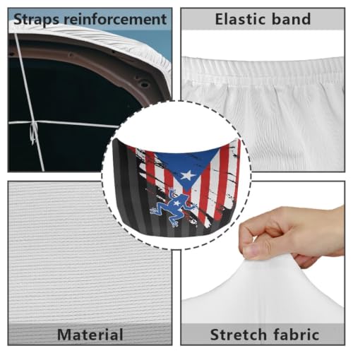 Image of Puerto Rico Flag Coqui Frog Print Car Hood Cover Protector for SUV Sedans Trucks 59x39 Inch Stretchable Car Hood Wrap Blankets Waterproof Sun Proof Auto Patriotic Decorations