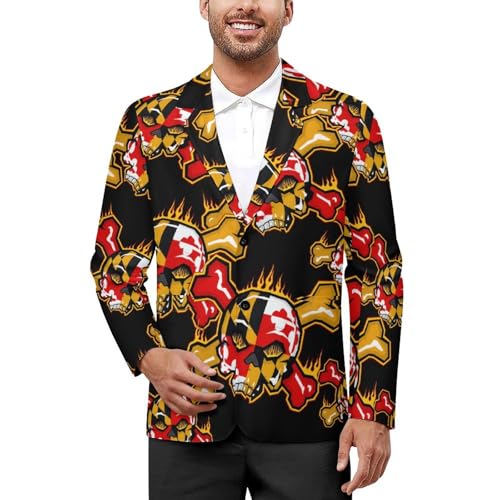 Skull of Maryland Flag Casual Men's Blazers Two Button Lapel Suits Jacket Lightweight Sport Coats