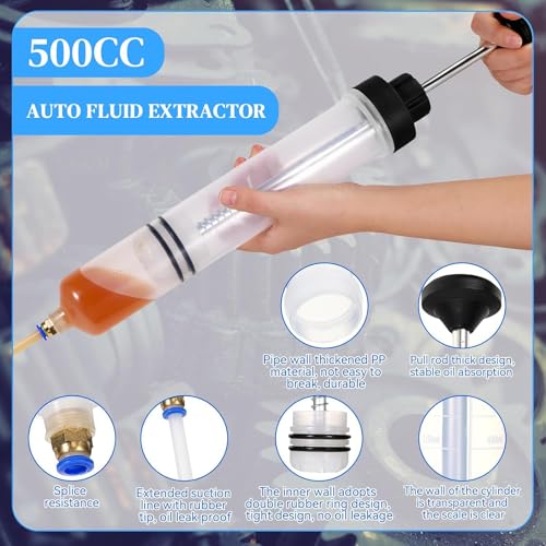 Image of Oil Extractor Kit, Manual Oil Fluid Extractor & Filler Pump, 500cc Capacity, for Refilling Brake Fluid, Power Steering Fluid, Or Transmission Oil