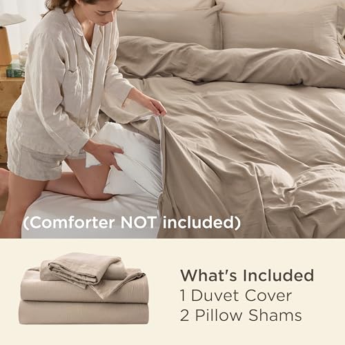 Image of Bedsure Light Brown Duvet Cover King Size - 3 Pieces Prewashed Cotton-Like Extra Soft Bedding Set, Includes 1 Duvet Cover 104x90 Inches with Zipper Closure & 2 Pillow Shams, Comforter Not Included