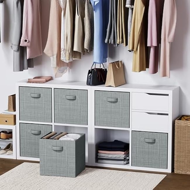 NEATERIZE Fabric Storage Cubes for Cube Organizer - 6 Pack Heavy Duty Grey Storage Bins - 13 Inch Cube Storage Bin, Use As A Clothes Storage Box, Baskets For Shelves or Cubbies Storage bins