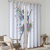 Verdunkelungsvorhänge Traumhafte Cartoon Schmetterlinge Feen Blickdichte Ösen Vorhang 2Er Set H214 x B91.5 cm, Weiß Geräuschreduzierung Fenstergardinen für Kinderzimmer Schlafzimmer Wohnzimmer
