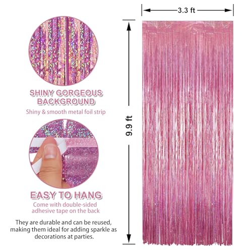 Image of Crosize 3 Pack 3.3 x 9.9 ft Bright Laser Glitter Foil Fringe Curtains Party Decorations, Tinsel Curtain Backdrop for Parties, Door Streamers, Glitter Streamer Backdrop for Birthday Decoration