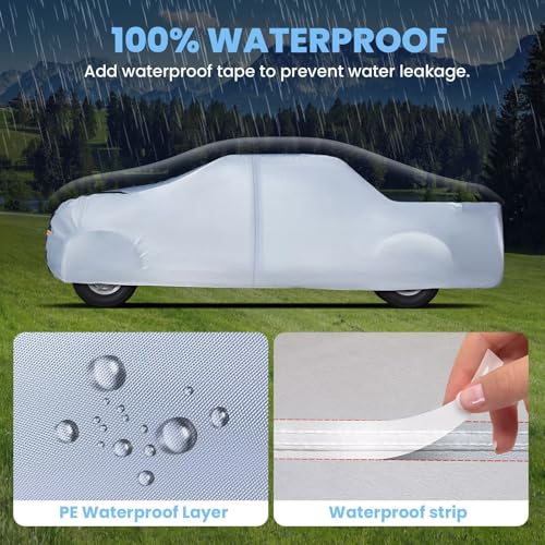 Image of Heavy Duty Full-Size Pickup Truck Cover Waterproof All Weather. 100% Waterproof Large Truck Cover Sun & Rain Protector. Custom Fit Ford F-Series, Chevy Silverado, Ram Pickup, etc. (Length: 243 inch-250 inch)