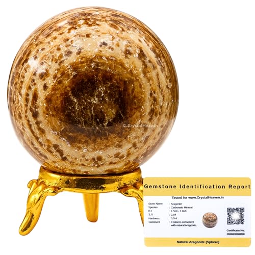 Image of Certified Aragonite Crystal Ball for Meditation - Premium Crystal Vastu Items for Home and Feng Shui Items for Good Luck - Ideal for Pooja Supplies and Spiritual Practices (1.5 inch Inch)