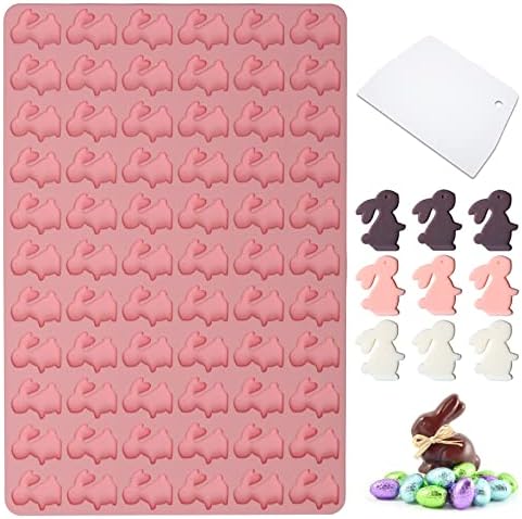 Chocolate Molds, Pink Bunny Mold for Easter, Candy Molds with 66 Cute Rabbit Cavities, Adorable Bunny Silicone Mold for Making Chocolate/Biscuit/Gummy/Cookie/Jelly/Resin/Ice Cube, Food Grade Non-stick