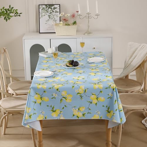 Image of Walrus Heavy Duty Vinyl Tablecloth with Flannel Backing Waterproof Oil-Proof Plastic Table Cloth Stain-Resistant Wipeable Rectangle or Square Table Cover for Indoor and Outdoor (Lemon, 60x84 Inch)