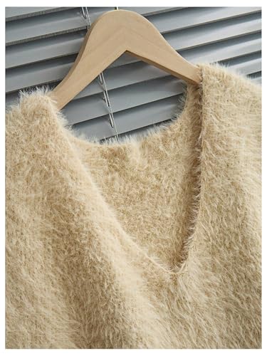 SweatyRocks Women's Faux Fur Sweater Vest Fuzzy V Neck Sleeveless Knit Vest Top3