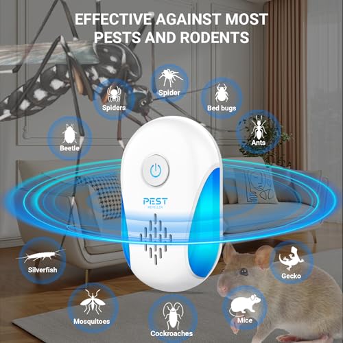 2024 Upgraded Ultrasonic Pest Repeller 6 Packs, Indoor Pest Repellent, Electronic Plug in Pest Control for Bugs,Mosquito,Roach, Ant, Rodent, Mouse, Spider Repellent for House, Warehouse, Hotel, Garage