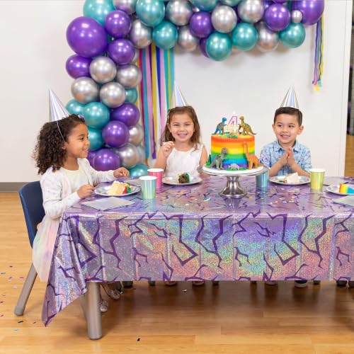 2 Pack Purple Holographic Tablecloths, Demon Marking Energy Pattern, 108 x 54 Inch Disposable Plastic Table Covers, Hunter Birthday Decorations for Kids K-Pop Idol Music Theme Party Supplies by Pixel Hearts - Used condition - Image 2