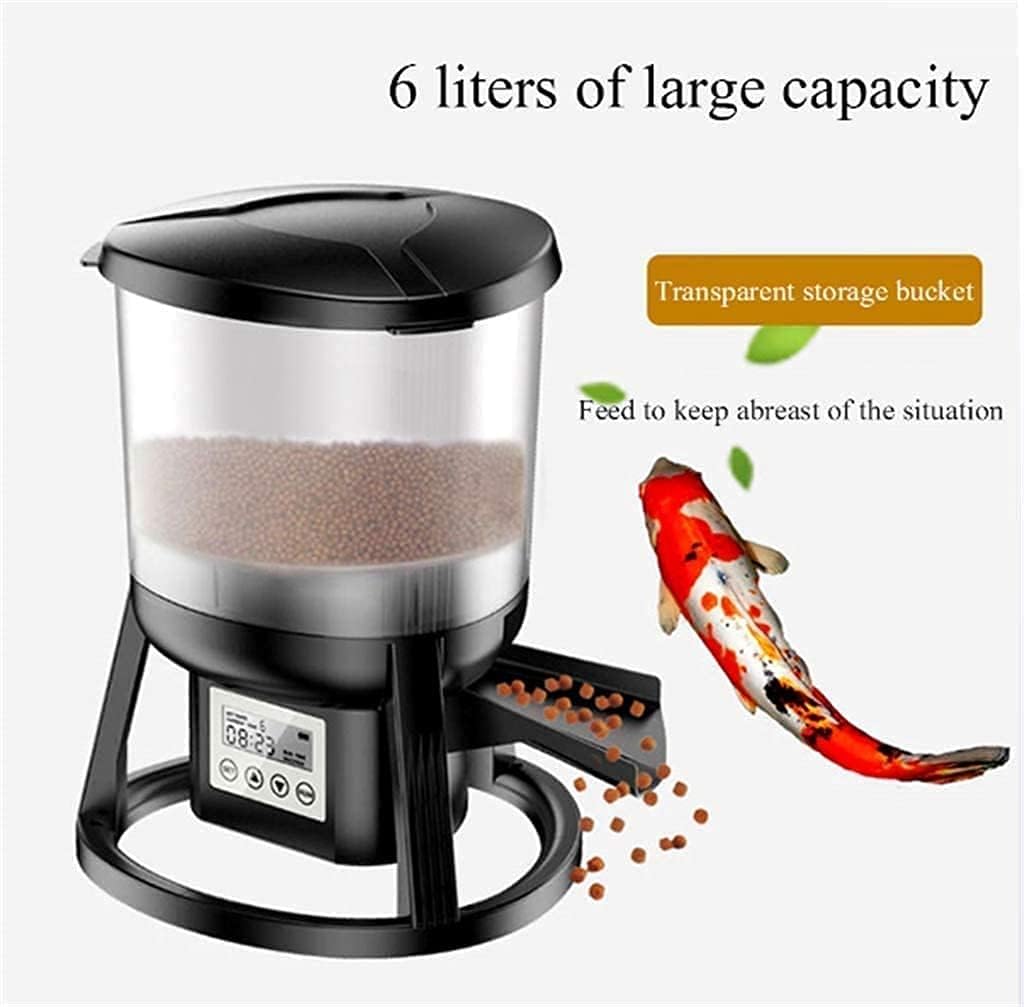 Fish Feeder Large Programmable Auto Pond Feeder with LCD Display Controller Automatic Fish Food Feeding Dispenser,Intelligent Timing Waterproof 6L Large Capacity,for Aquarium or Small Fish Turtle Tank
