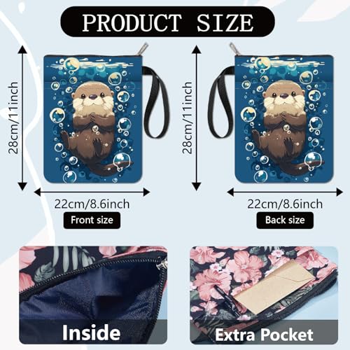 CRASPIRE Otters Book Sleeve Sea Animal Protector Blue Covers for Paperbacks Washable Fabric Cloth Cover with Zipper and Extra Pocket Lovers Classmate Gifts - Image 2