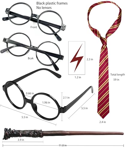 Komotu Wizard Costume,Wizard Wand and Tie and Glasses Magic Novelty Halloween Costume Accessories Set2