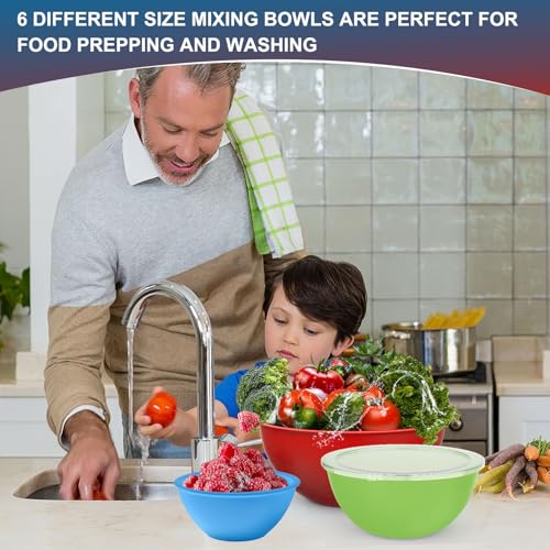 Greentainer Plastic Mixing Bowls with Lids Set 12 Piece Colorful Mixing Bowl Set for Kitchen - Nesting Bowls, 6 Prep Bowls and 6 Lids - Microwave and Freezer Safe(Rose) - Image 6