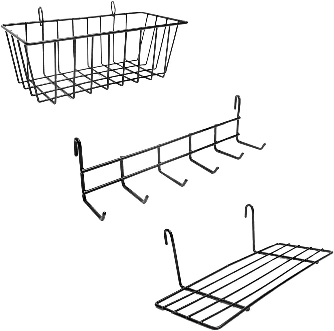 ODOXIA Wall Grid Accessories: Hanging Basket, Hooks Rack & Shelf | Wire Panel Display Shelf & Hooks | Grid Storage
