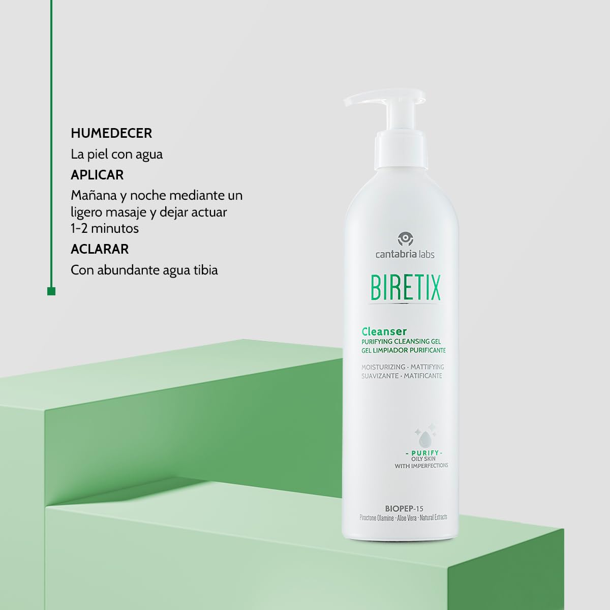 Cantabria Labs – Biretix Cleanser – Limpiador Purificante 400 ml – Para Piel Mixta, Grasa y con Tendencia Acneica – Limpieza Diaria que Regula Grasa y Elimina Impurezas