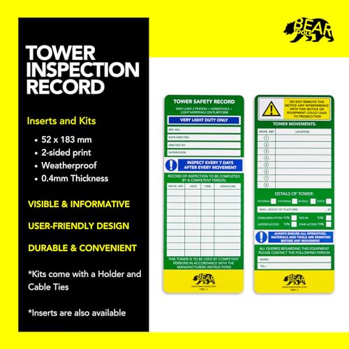 Image of BearTOOLS Tower Inspection Record Kit - Mobile Moving Platform Safety Safe Working Loads Movement References(Holder + 2 Inserts + Marker)
