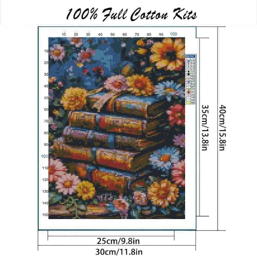 Image of MYBISYMQQ Stamped Cross Stitch Kits - Flower Embroidery Starter Kit for Adult Beginners,Book Cross Stitch Kits Embroidery Kit Arts and Crafts for Beginners 11.8x15.7 Inches