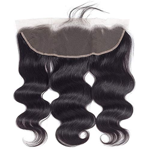 Lace Frontal Body Wave Closure 13x4 Free Part with Baby Hair Peruvian Virgin Human Hair Frontal Ear To Ear Natural Black Color (16 inch)