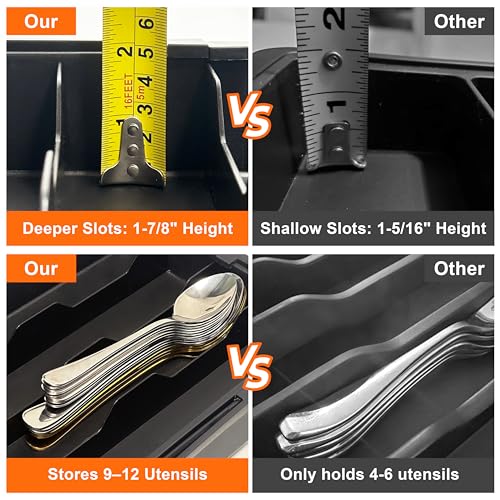 Spaclear Silverware Organizer - Expandable Kitchen Drawer Organizer, Utensil Drawer Organizer, Adjustable Plastic Flatware and Cutlery Holder, Kitchen Organizers Storage for Forks Knives, Black — view 4