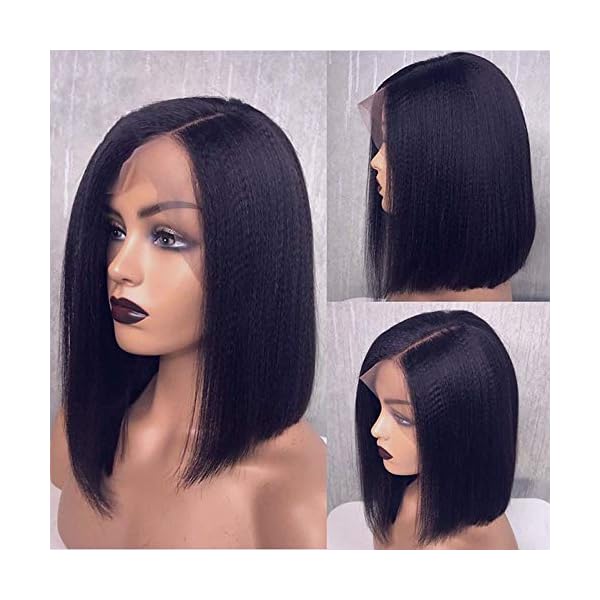 Chunshal Yaki Straight Bob Human Hair Short Wigs Brazilian Remy Short Bob Hair 360 Lace Front Full Human Hair Wigs Lace…