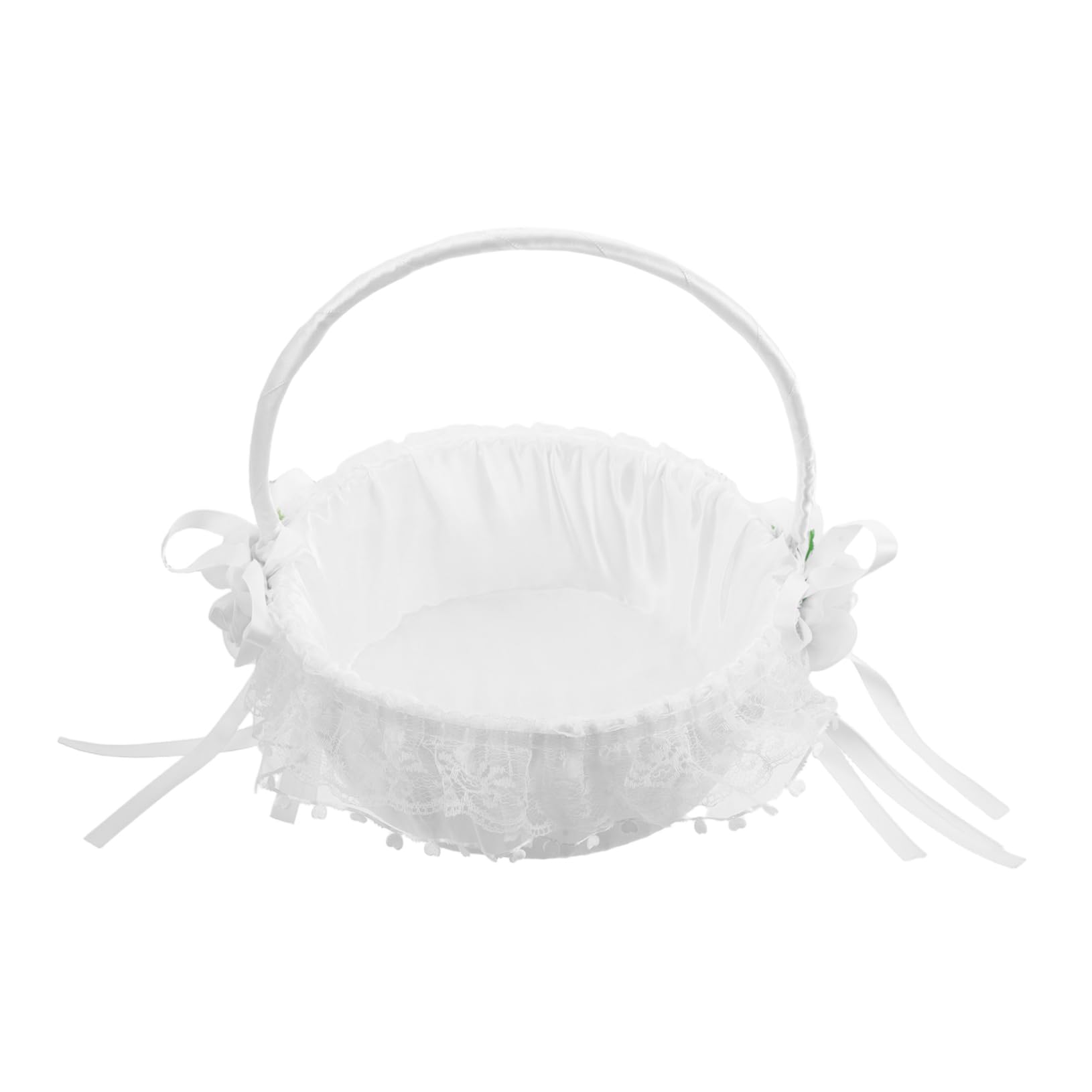 Beavorty Wedding Flower Girl Basket with Lace Handle Elegant Basket for Bridal Shower Ceremony Timeless Design for Versatile Use