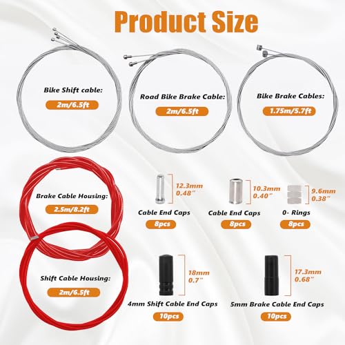 mankk Universal Bicycle Brake Cable and Shift Cable,Bicycle Shift Derailleur Cable & Brake Cable Housing Kit with Brake Cable End Caps and O-Rings for Mountain and Road Bicycle M-124-R - Thumbnail 2