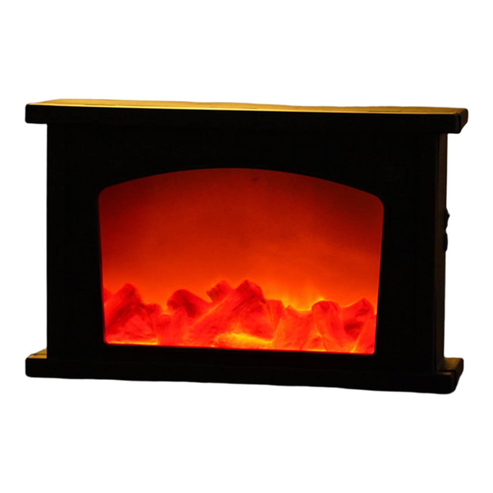 Hbbgdiy Black Faux Fireplace Lantern Flameless Led Fireplace Light Usb Battery Operated Tabletop For Home Indoor Decor Mini Electric Log Burner Effect Fire Christmas Decoration 13.1X8.3x3.5 Inch