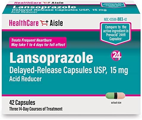 HealthCareAisle Lansoprazole 15 mg – 42 Delayed-Release Capsules – Acid Reducer, Treats Frequent Heartburn