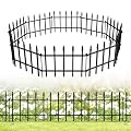FOREHOGAR Decorative Metal Garden Fence 11in H x 12ft L, Small Border Fence Roman Column Deco, Garden Fencing for Flower Bed Lawn Landscape Outdoor, 10 Panels + 11 Stakes Black