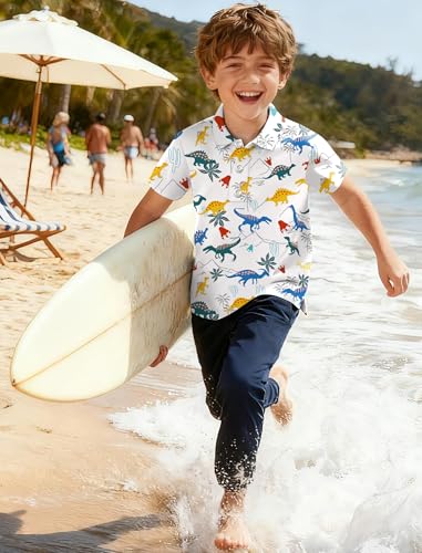Rioofinx Boys Polo Shirt Hawaiian Golf Clothes Fashion Short Sleeve Performance Dry Fit Tops for Active Casual Tropical Shirt KL01 13-14T — view 4