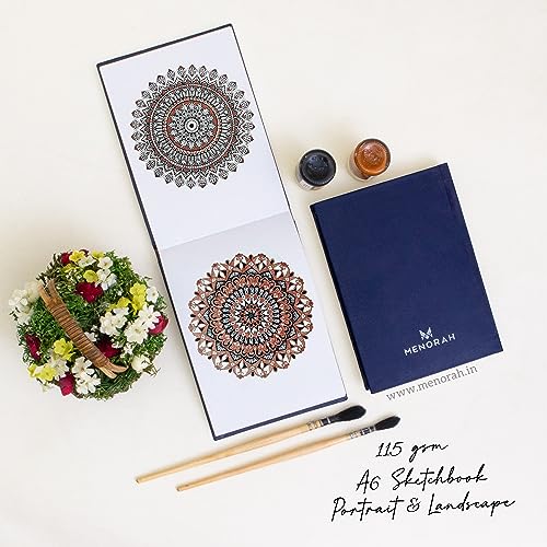 Image of MENORAH - Sketchbooks for Artists-A6-115 GSM- (Pack of 2 Combo)(160 Pages /80 Sheets)-Drawing Book for Artists-(Landscape 10.5 x 14.8 cm & Portrait 14.8 x 10.5 cm)-Completely Handmade-Dark Blue